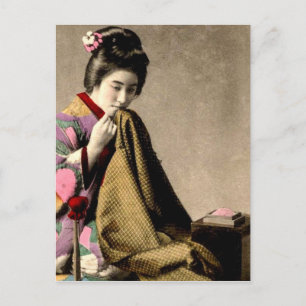 Vintage Japanische Geisha näht einen Kimono Altes Postkarte