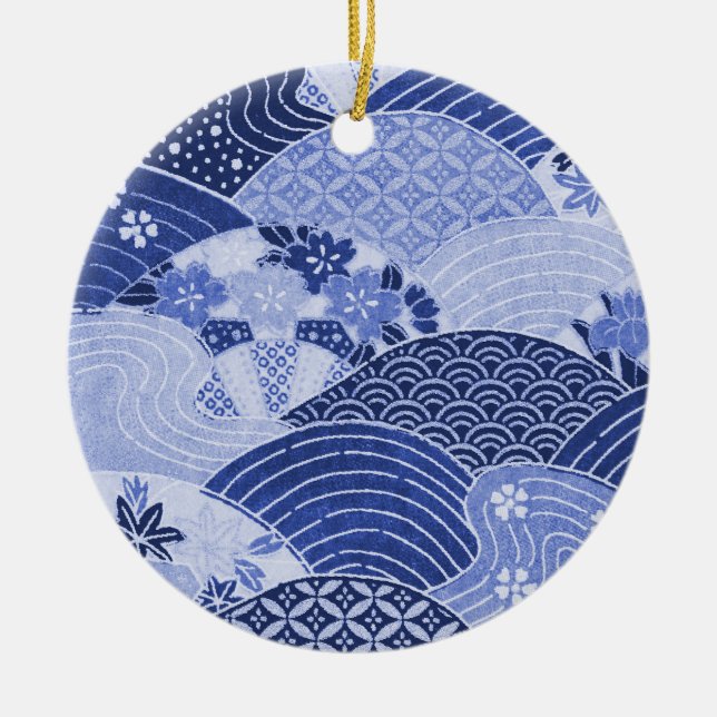 Vintage japanische Hügel und Flüsse Keramik Ornament (Vorne)