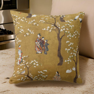 Vintage japanische Illustration Botanische Goldbäu Kissen
