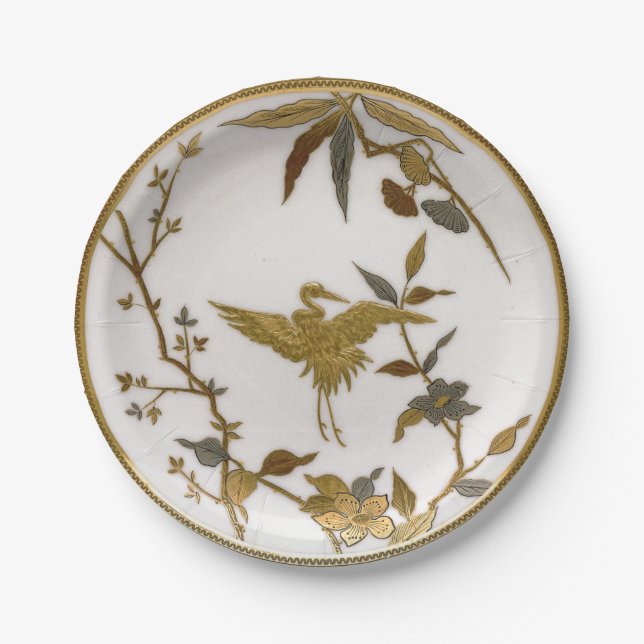 Vintage japanische Imitate Goldporzellankran Japan Pappteller (Vorderseite)