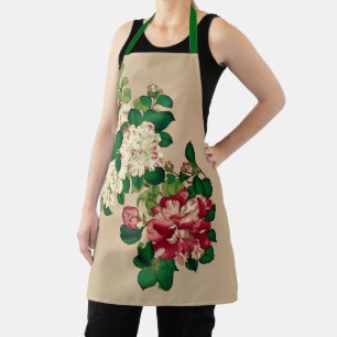 Vintage japanische Kamelien. Deep Pink auf Beige Schürze