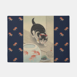 Vintage japanische Katzen-Jagdgoldfish-Kunst Fußmatte