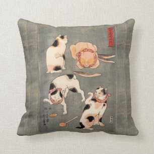Vintage japanische Katzen-Posen Kissen