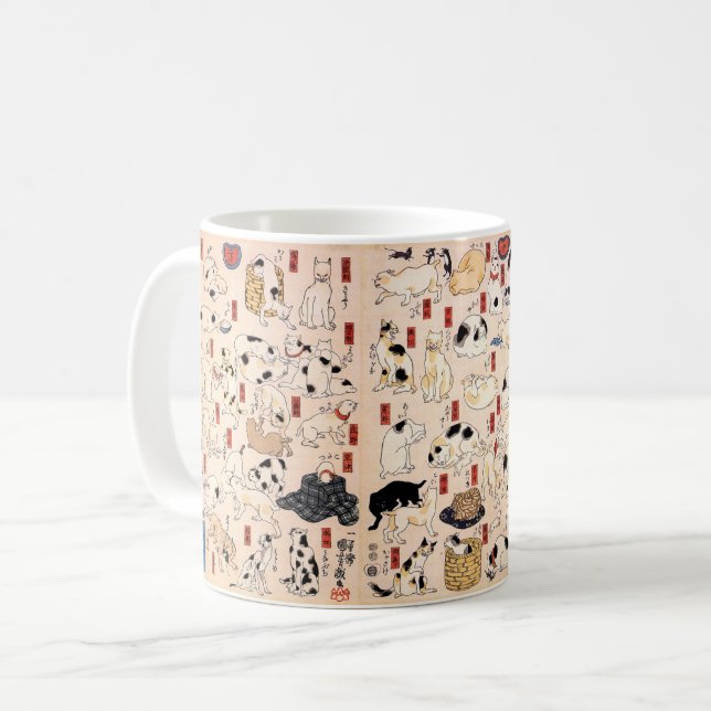 Vintage japanische Katzen von Utagawa Kuniyoshi Kaffeetasse (Vorderseite Links)