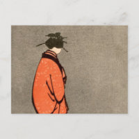 Vintage japanische Kimono-Frauen-Orange, die weg