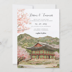 Vintage Japanische Kirschblüten-Hochzeit Einladung