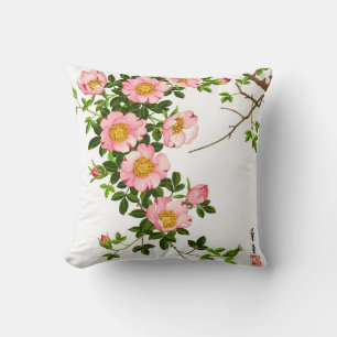 Vintage japanische Kirschblüten, Rosa und Gold Kissen