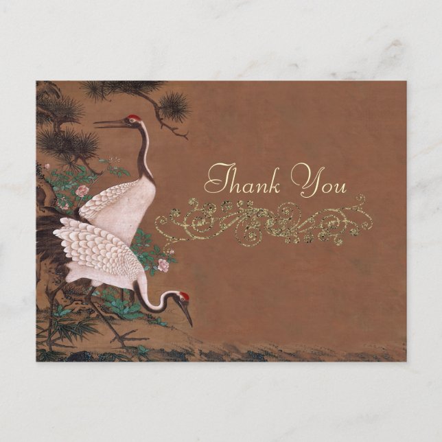 Vintage japanische Krane Wedding Danke Postkarte (Vorderseite)