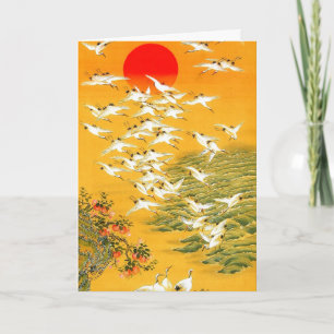 Vintage japanische Kraniche bei Sonnenuntergang Po Karte