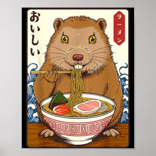 Vintage japanische Kunst Groundhog isst Ramen Funn Poster