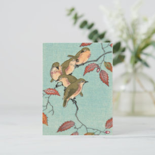 Vintage japanische Kunst: Grüne Vögel Postkarte