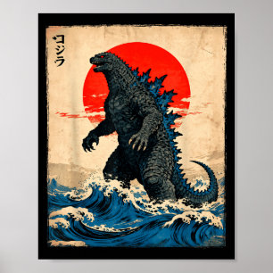 Vintage japanische Kunst Kaiju Monster Poster