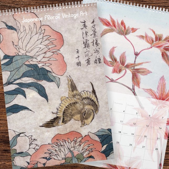 Vintage japanische Kunst Kalender (Floral Japanese Vintage Art Calendar by Ricaso. A stunning calendar you can start at any month)