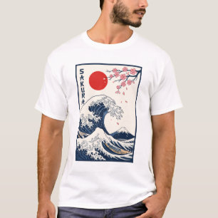 Vintage-Japanische Kunst mit großer Welle und Kirs T-Shirt
