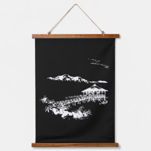 Vintage japanische Kunst Wandteppich Mit Holzrahmen