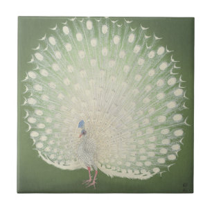 Vintage japanische Kunst Weißer Pfau Fliese