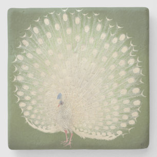 Vintage japanische Kunst Weißer Pfau Steinuntersetzer