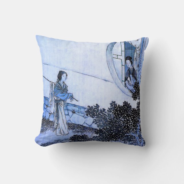 Vintage japanische Kunstszene Kissen (Vorderseite)