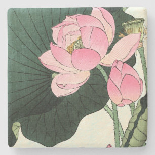 Vintage japanische Lotusblume Steinuntersetzer