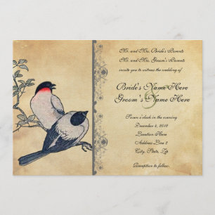 Vintage japanische Lovebirds, die Einladung
