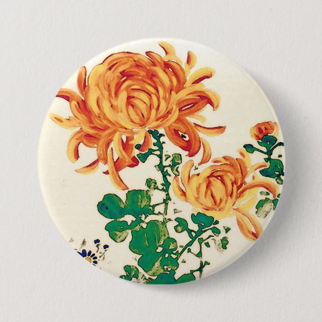 Vintage japanische Malerei Chrysanthemas Button (Vorderseite)