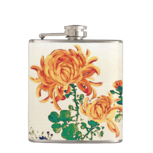 Vintage japanische Malerei Chrysanthemas Flachmann