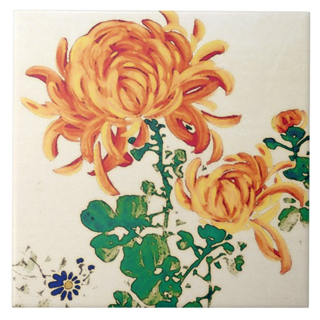 Vintage japanische Malerei Chrysanthemas Fliese (Vorderseite)