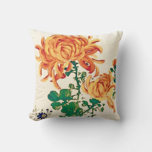 Vintage japanische Malerei Chrysanthemas Kissen (Vorderseite)