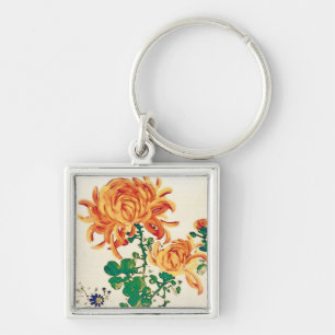 Vintage japanische Malerei Chrysanthemas Schlüsselanhänger