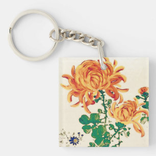 Vintage japanische Malerei Chrysanthemas Schlüsselanhänger