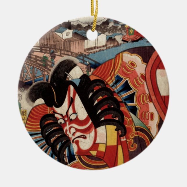 Vintage japanische Malerei - Kabuki Schauspieler Keramik Ornament (Vorne)