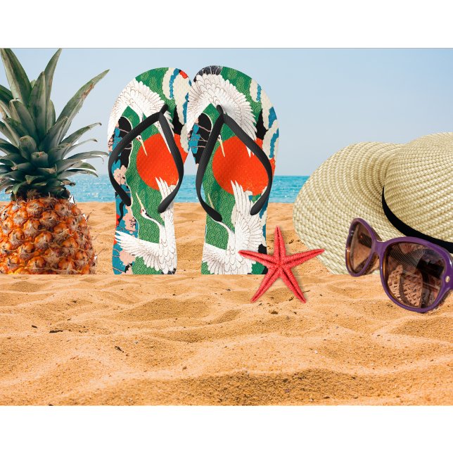 Vintage japanische Sakura- und Rotkronenkrane Flip Flops (Von Creator hochgeladen)
