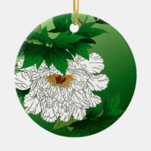 Vintage japanische Skizze für große weiße Peony Keramikornament