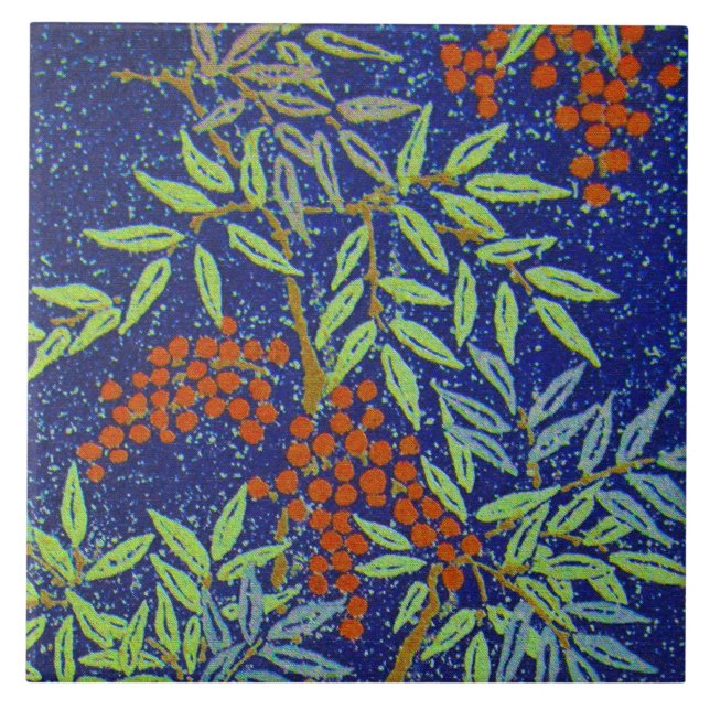 Vintage japanische Stoffe - Berries und Blätter Ce Fliese (Vorderseite)