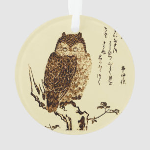 Vintage-Japanische Tuschezeichnung einer Eule Ornament