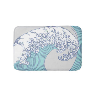 Vintage-Japanische Ukiyo-e-Surfwellen-Kunst Blaue Badematte