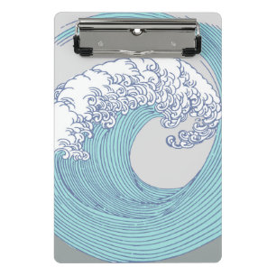 Vintage-Japanische Ukiyo-e-Surfwellen-Kunst Blaue  Mini Klemmbrett