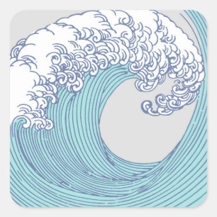 Vintage-Japanische Ukiyo-e-Surfwellen-Kunst Blaue  Quadratischer Aufkleber