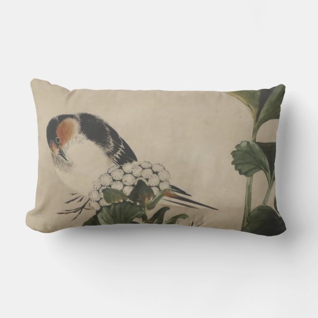 Vintage japanische Vogel-Malerei Lendenkissen (Vorderseite)