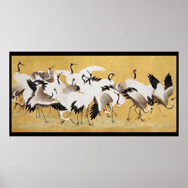 Vintage japanische Vogelschwärme Poster (Vorne)