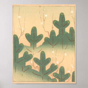 Vintage Japanische Wandkunst Pflanzen Poster