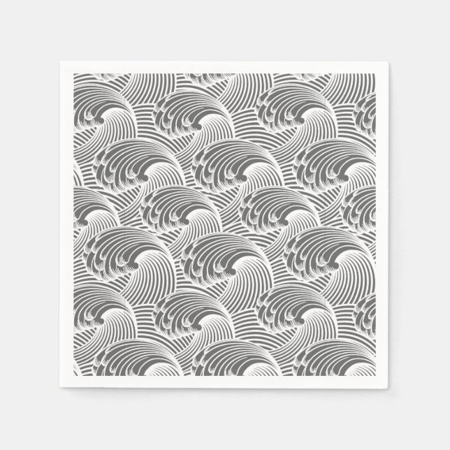 Vintage japanische Waves, grau/grau und weiß Serviette (Vorderseite)