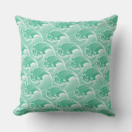 Vintage japanische Waves, Jade Green und White Kissen