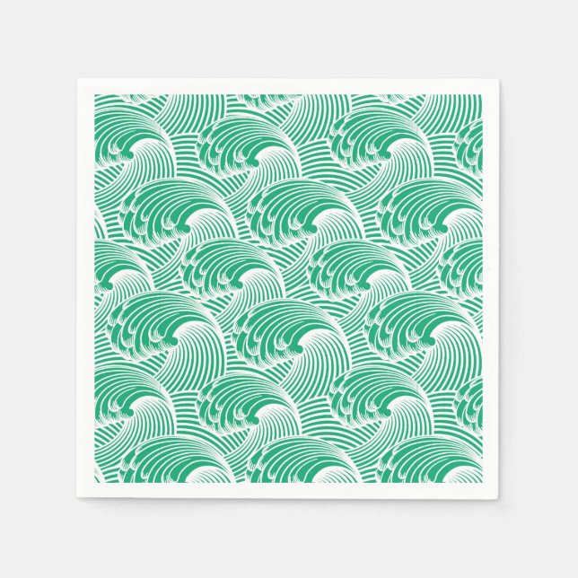 Vintage japanische Waves, Jade Green und White Serviette (Vorderseite)