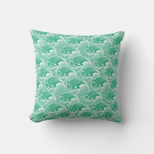 Vintage japanische Waves, Jade Green und White Thr Kissen