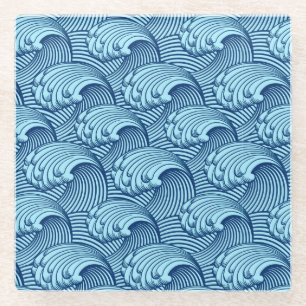 Vintage japanische Waves, Navy und Sky Blue Glasuntersetzer
