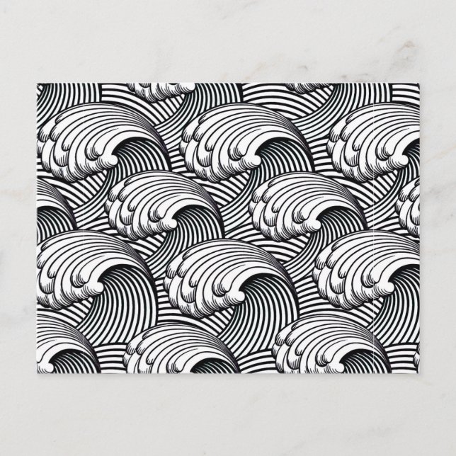 Vintage japanische Waves, schwarz und weiß Postkarte (Vorderseite)