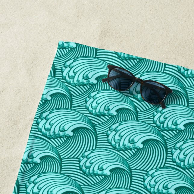 Vintage japanische Waves, Türkis und Aqua Strandtuch (Beispiel)