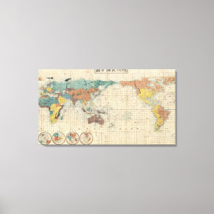 Vintage Japanische Weltkarte Leinwanddruck