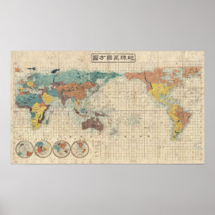 Vintage japanische Weltkarte Poster